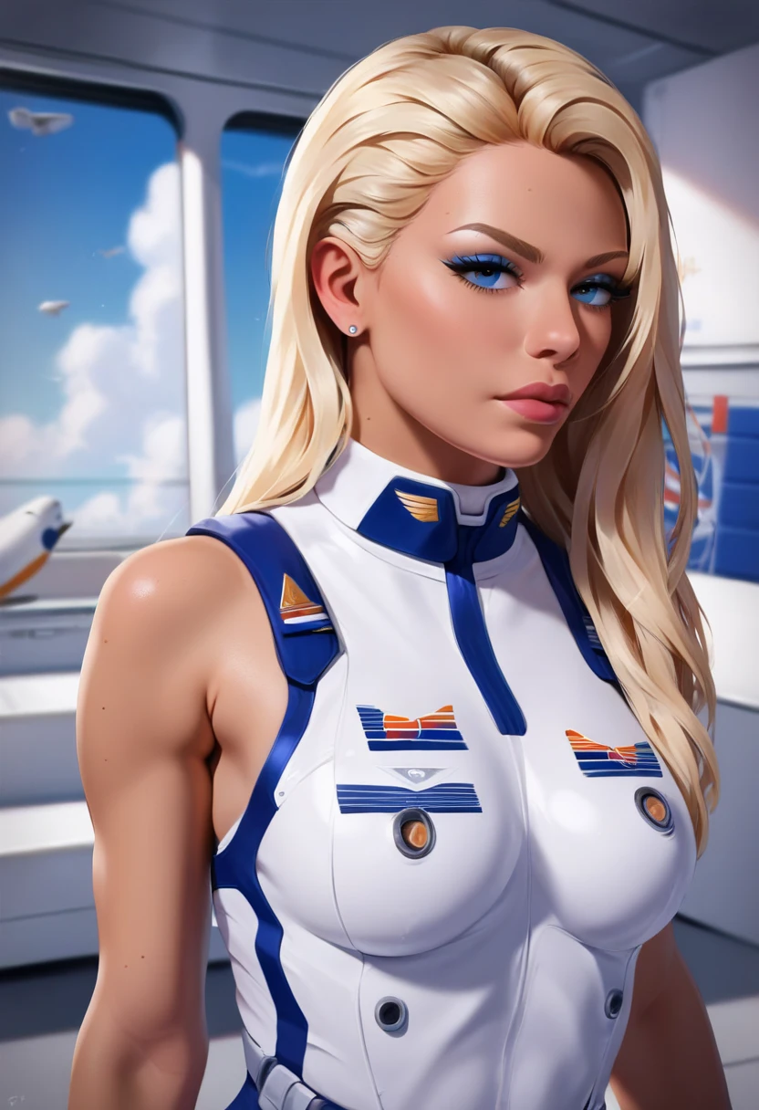 (anime style), masterpiece, depth of field, photorealistic, absurdres, best quality, 8k, best quality, perfect lighting, cinematic lighting, 1girl, female, mature, portrait, samus, zero suit, blue eyes, ponytail, spaceship, cockpit, smile, large breasts, looking at viewer, see through clothes, transparent, transparent clothes, upper body, attractive, alluring, beautiful cute face, feminine features,
