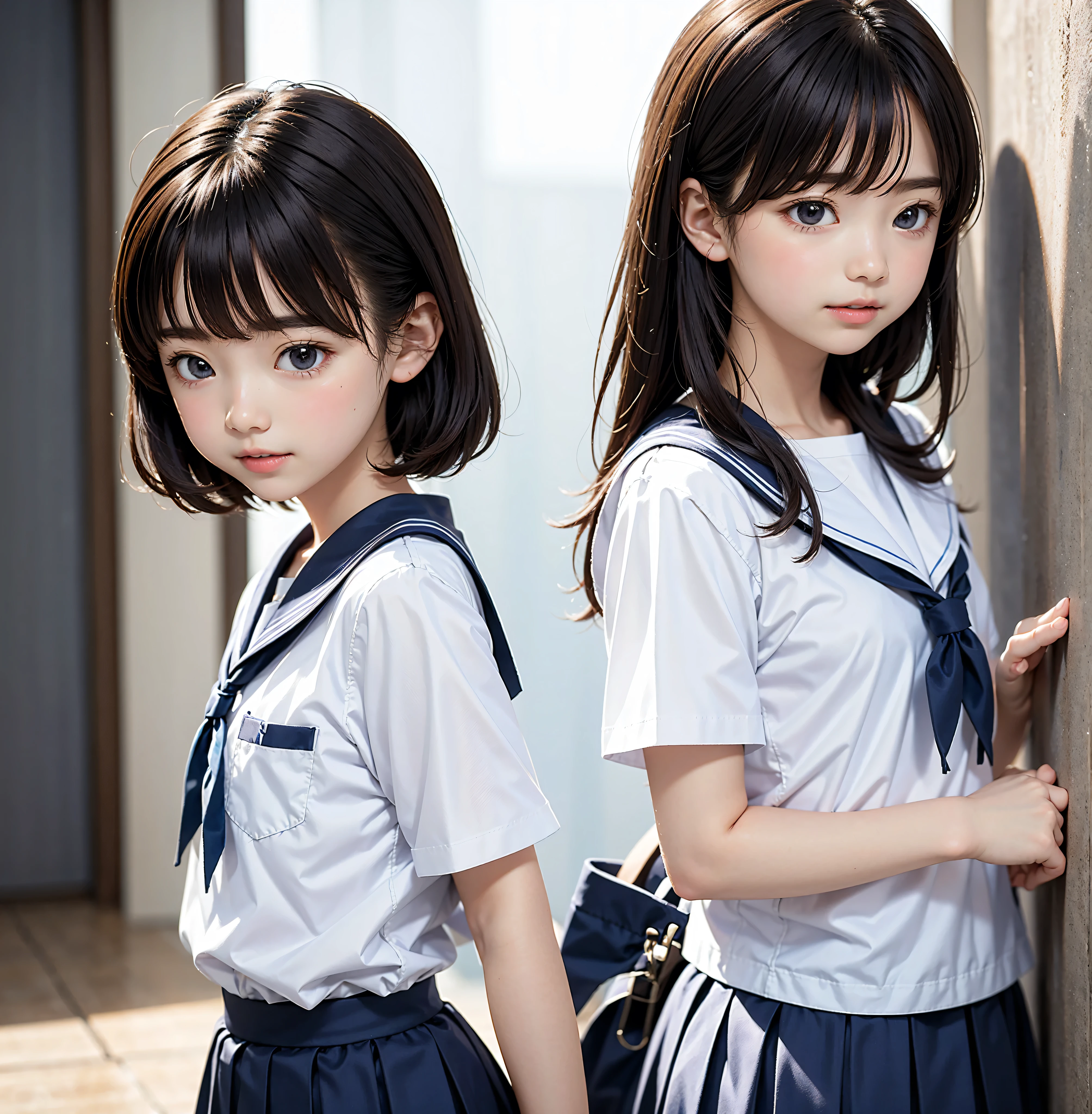  s, Quietly line up before entering the classroom,Sailor uniform with short sleeves ,cute, Masterpiece, Details