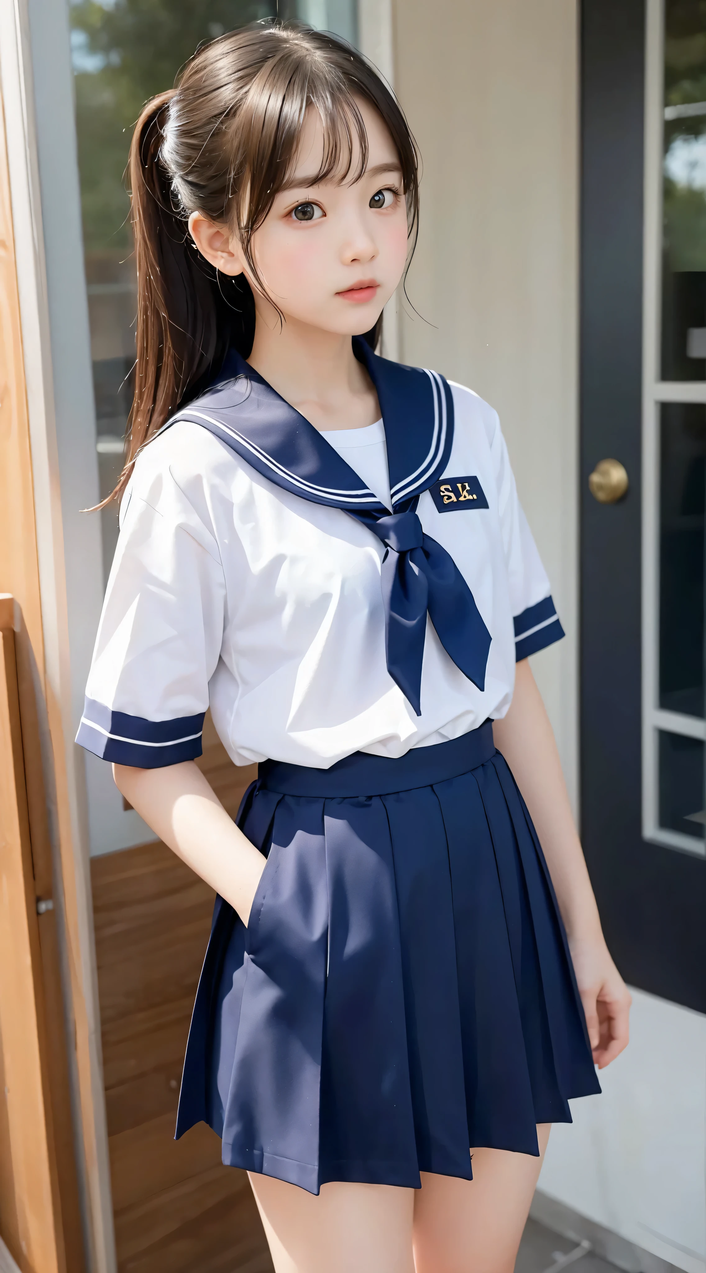  s, Quietly line up before entering the classroom,Sailor uniform with short sleeves ,cute, Masterpiece, Details