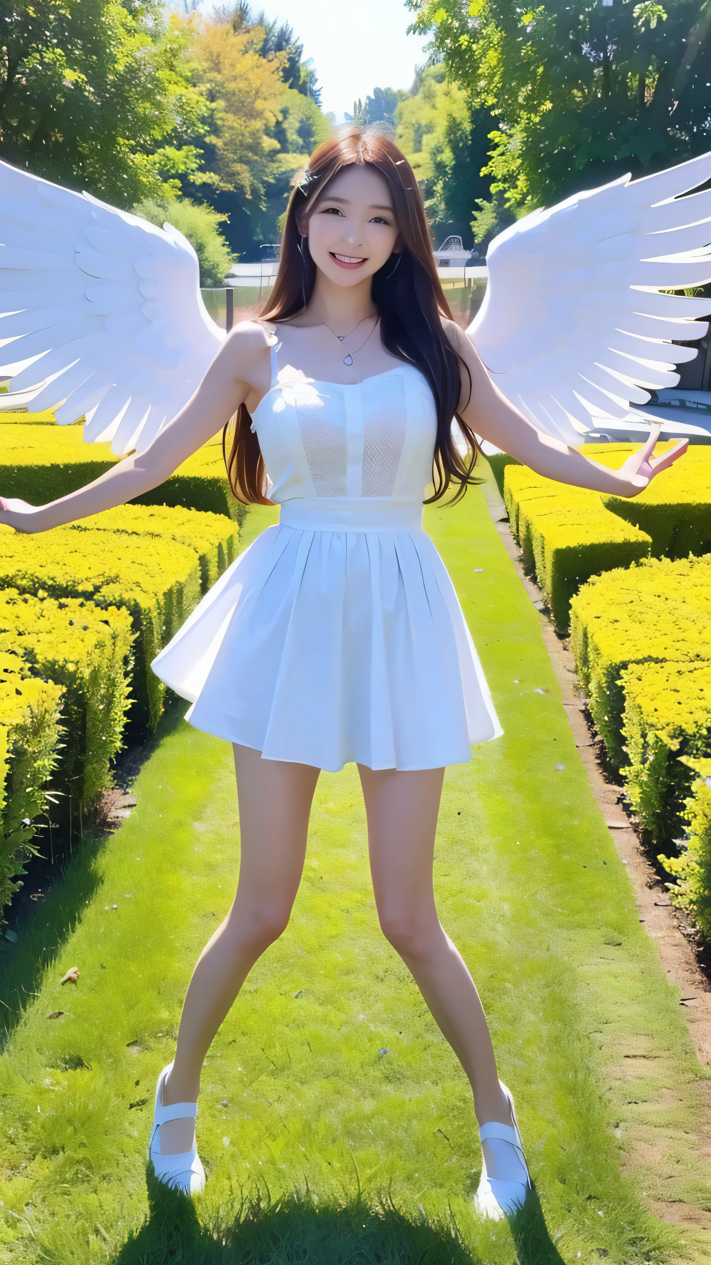  full body high definition image ，pop art 、Angel Art, Everybody jump, smile, joy, heaven, like, garden, happiness, light,  colorful background。