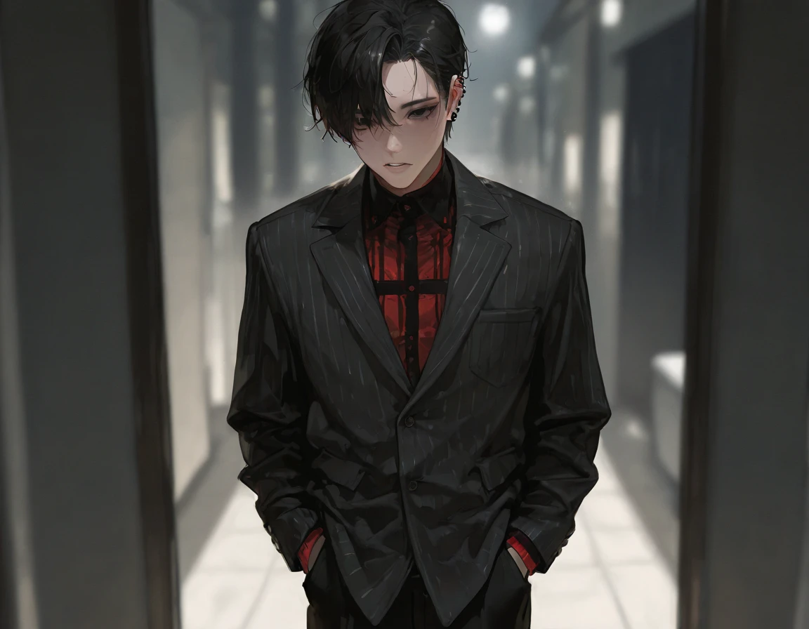 At night, by the window, Red Moon, a handsome boy, about to turn into a zombie, surprised, facial ultra-detailed, short black hair, red eyes, white suit, side, facial ultra-detail, no blood, highly real, 4K, chiaroscuro, super high detail