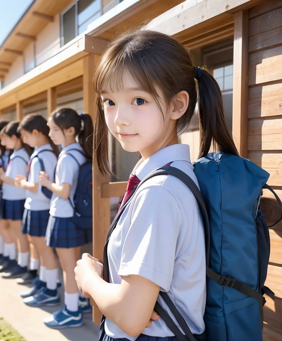  s,Middle school students quietly line up before entering the classroom,cute, Masterpiece, Details