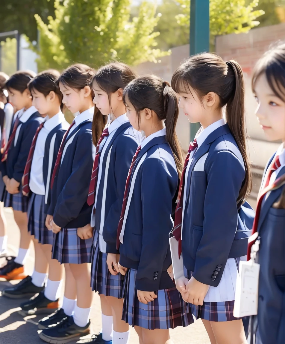  s,Middle school students quietly line up before entering the classroom,cute, Masterpiece, Details