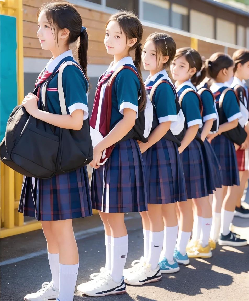  s,Middle school students quietly line up before entering the classroom,cute, Masterpiece, Details