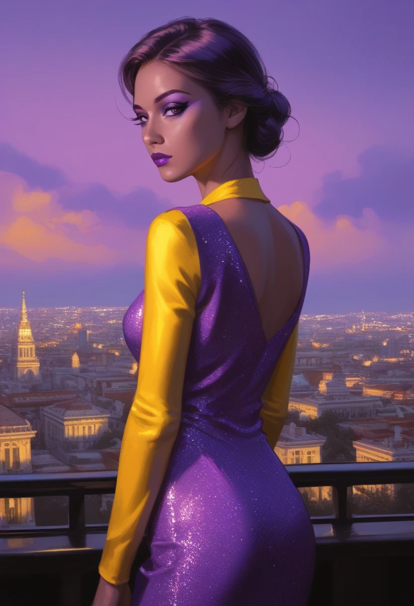 Giganta, pink dress, city in background, masterpiece, best quality, extreme detail, 8k, image sharpness, <lora:Sett_Giganta-000009:0.7>