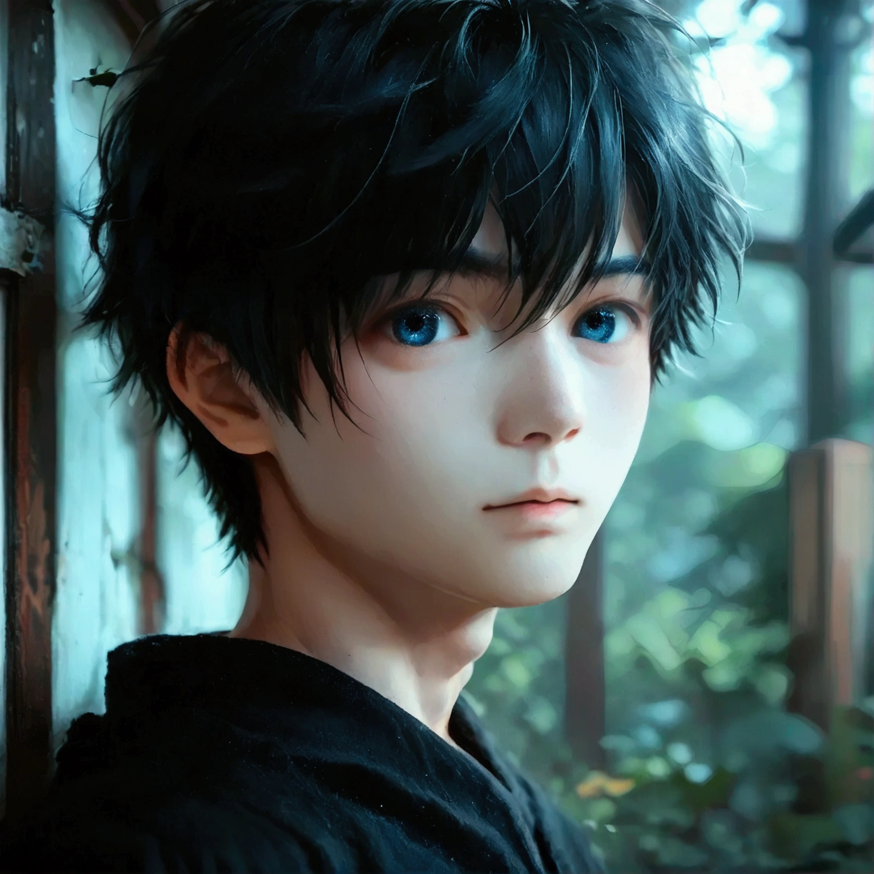 score_9, score_8_up, score_7_up,RAW photo,((8k)),japanese cute boy,Nagi-kun, black hair, Deep blue eyes,Alone