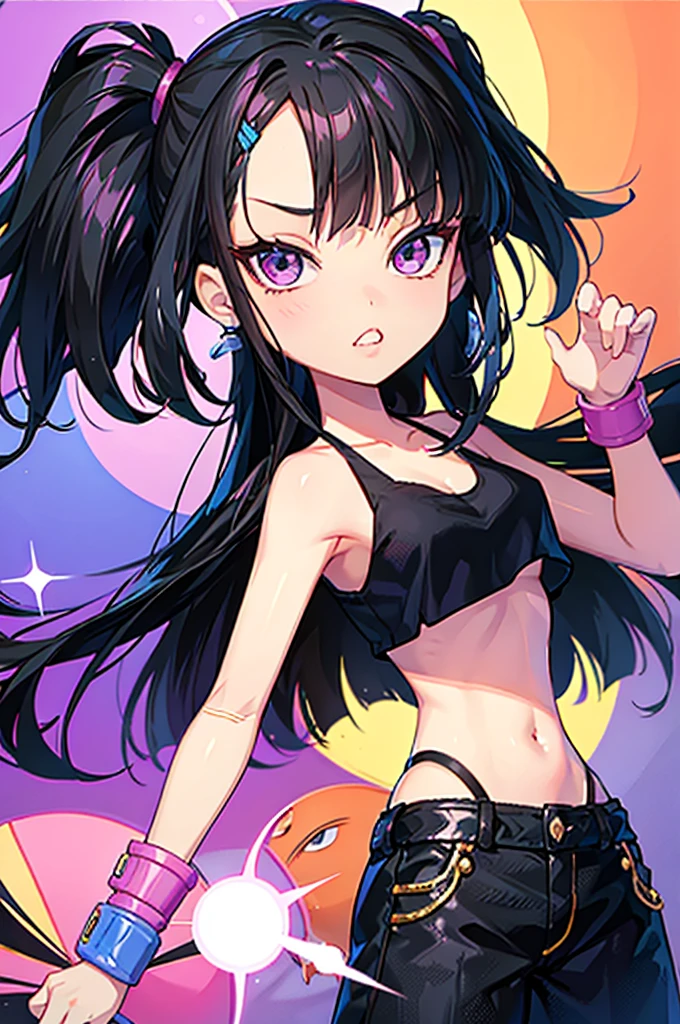 anime style,hyper cute girl wearing bikini,(((((Seven stripes, seven colors of stripes))))), (((red, orange, yellow, green, blue, indigo and purple)))