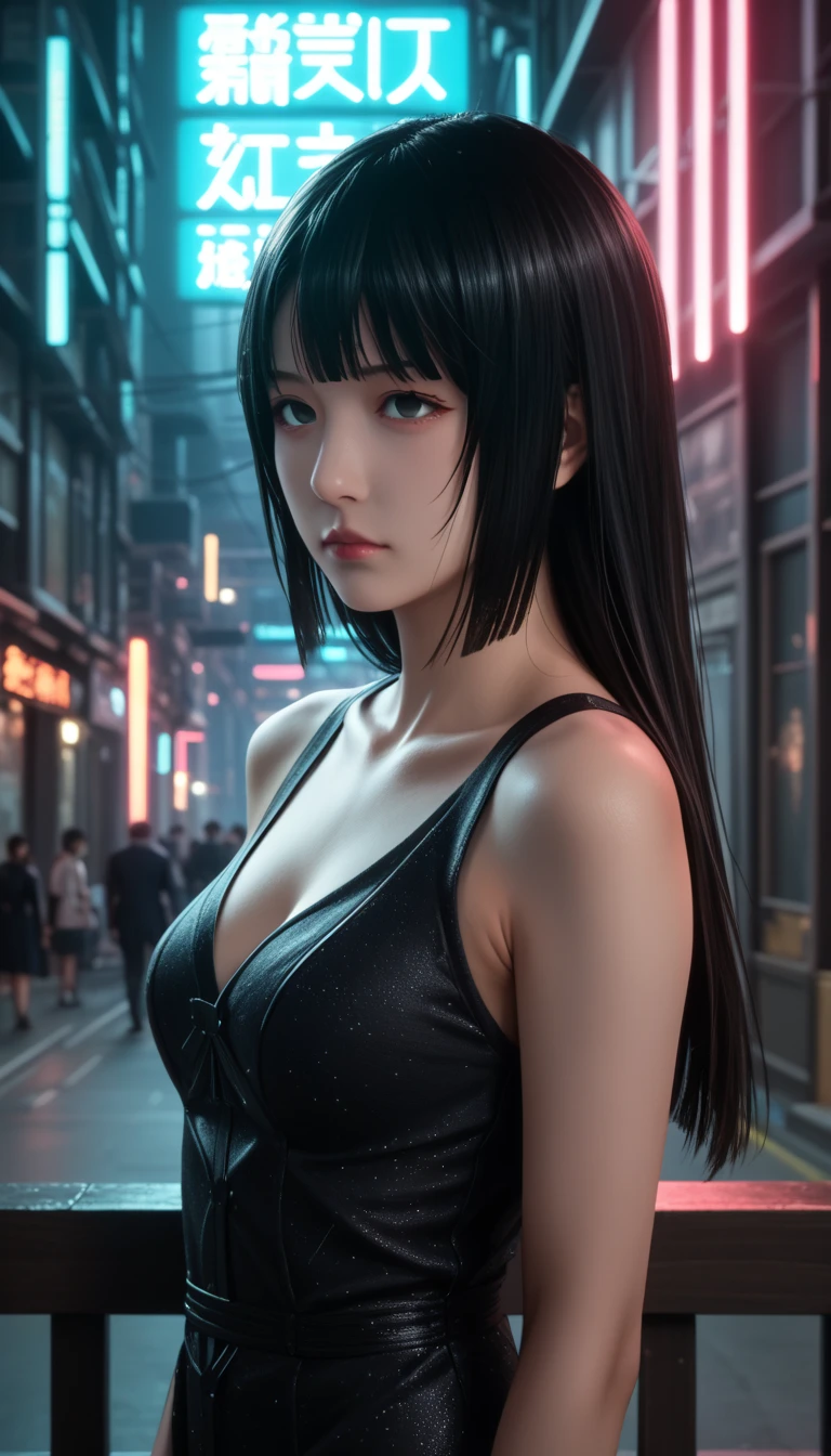         a detailed and beautiful portrait of a 16-year-old Japanese girl,      medium breasts, with healthy appearance , Sensual expression,        tight clothing  , Bold poses ,        detailed embroidery       ,   high quality, 8k,        photorealistic     ,        dramatic lighting    ,        vivid colors       ,(       masterpiece       ,         top quality       ,  :1.2),  (    cyberpunk urban scene illuminated by neon lights         ), (Alone:1.4), (     Elegant and cool   ),  (      Bright neon details        :1.3), (      serious expression       :1.1), (      Confident and relaxed poses          :1.3), holographic outdoor clothing     , (       dynamic lighting       ,   Strong contrast ), anime kakegurui  ,   ,   long black hair  , Sensual,  clothing of the character Yumeko from Kakegurui , School clothes, 