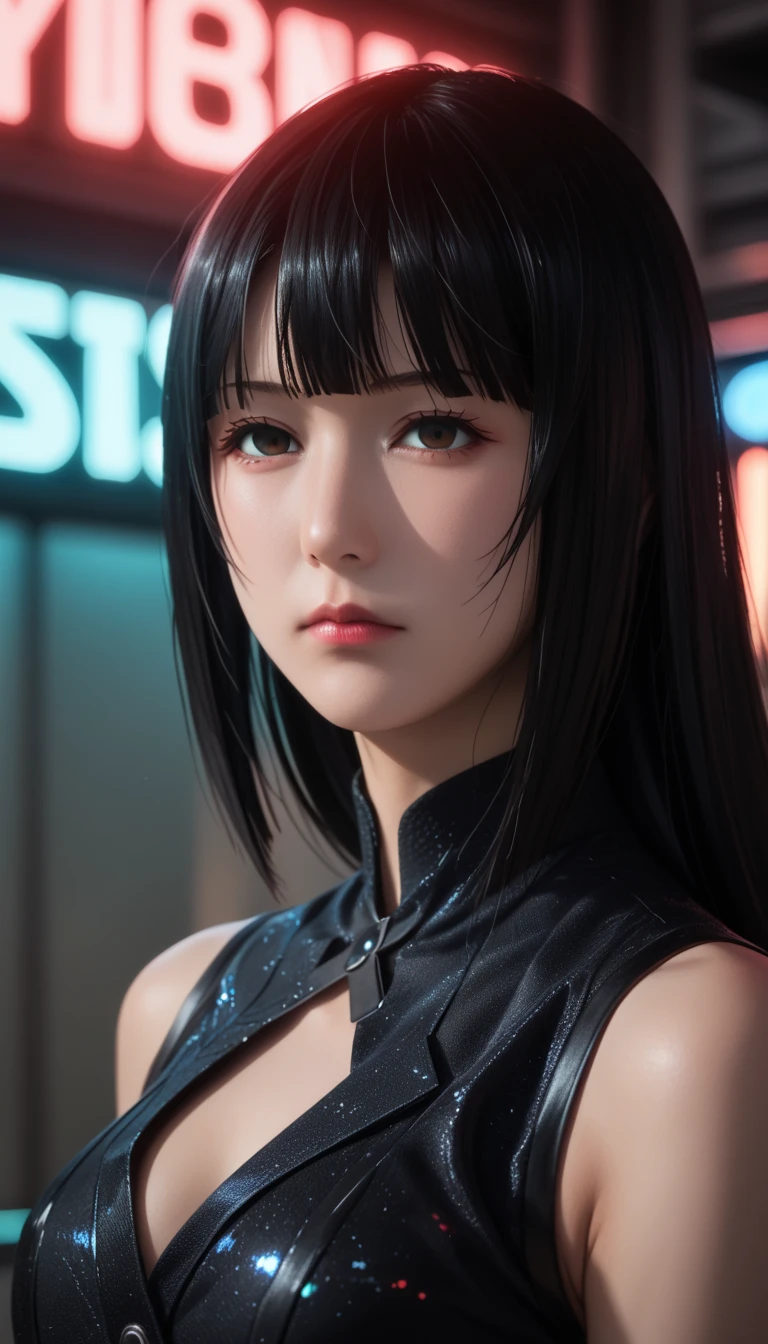         a detailed and beautiful portrait of a 16-year-old Japanese girl,      medium breasts, with healthy appearance , Sensual expression,        tight clothing  , Bold poses ,        detailed embroidery       ,   high quality, 8k,        photorealistic     ,        dramatic lighting    ,        vivid colors       ,(       masterpiece       ,         top quality       ,  :1.2),  (    cyberpunk urban scene illuminated by neon lights         ), (Alone:1.4), (     Elegant and cool   ),  (      Bright neon details        :1.3), (      serious expression       :1.1), (      Confident and relaxed poses          :1.3), holographic outdoor clothing     , (       dynamic lighting       ,   Strong contrast ), anime kakegurui  ,   ,   long black hair  , Sensual,  clothing of the character Yumeko from Kakegurui , School clothes, 