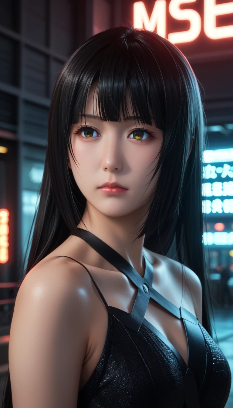         a detailed and beautiful portrait of a 16-year-old Japanese girl,      medium breasts, with healthy appearance , Sensual expression,        tight clothing  , Bold poses ,        detailed embroidery       ,   high quality, 8k,        photorealistic     ,        dramatic lighting    ,        vivid colors       ,(       masterpiece       ,         top quality       ,  :1.2),  (    cyberpunk urban scene illuminated by neon lights         ), (Alone:1.4), (     Elegant and cool   ),  (      Bright neon details        :1.3), (      serious expression       :1.1), (      Confident and relaxed poses          :1.3), holographic outdoor clothing     , (       dynamic lighting       ,   Strong contrast ), anime kakegurui  ,   ,   long black hair  , Sensual,  clothing of the character Yumeko from Kakegurui , School clothes, 