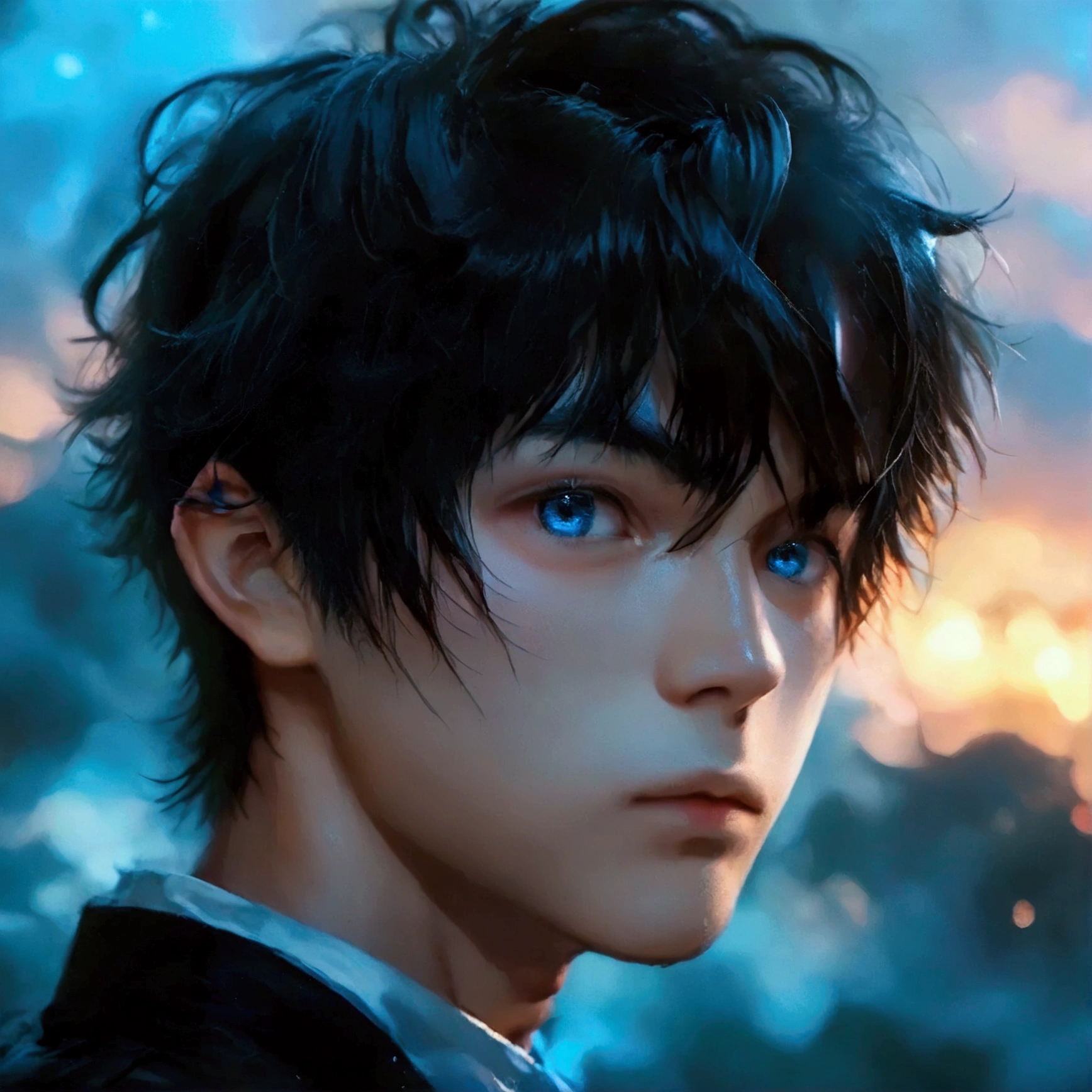 score_9, score_8_up, score_7_up,RAW photo,((8k)),japanese  boy,(bad mood:0.8)Nagi-kun, black hair, Forehead,Deep blue eyes,Alone