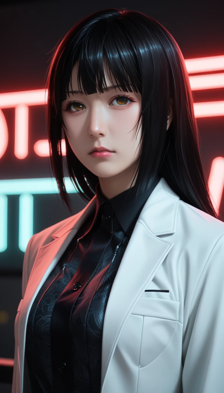          a detailed and beautiful portrait of a 16-year-old Japanese girl,       medium breasts, with healthy appearance , Sensual expression,        tight clothes  , Bold poses ,         detailed embroidery        ,    high quality, 8k,         photorealistic      ,         dramatic lighting    ,         vivid colors        ,(        masterpiece        ,          top quality        ,  :1.2),  (     cyberpunk urban scene illuminated by neon lights          ), (Alone:1.4), (      Elegant and cool    ),  (       Bright neon details         :1.3), (       serious expression        :1.1), (       Confident and relaxed poses           :1.3), holographic outerwear      , (        dynamic lighting        ,   Strong contrast ), anime kakegurui   ,   ,    long black hair   , Sensual,   clothing of the character Yumeko from Kakegurui  , School clothes, 