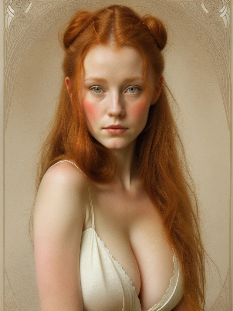 pale skin muscular redhead 13 year old girl huge breasts in the style of William-Adolphe Bouguereau