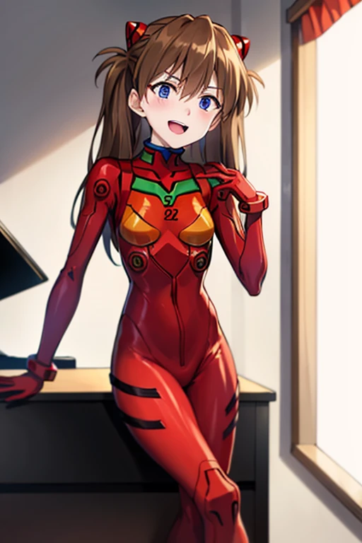 (( top quality )), ((masterpiece)), (be familiar with),  perfect face, indoor, bedroom,  is watching viewers,
One woman,  Soryu Asuka Langley,
 open mouth,  ecstatic expression beside the piano, blush, smile,
 small tits,  flat chested, Young girl, Lori,  s,  girl,
 long hair,  Twin Tails ,
Leg spread,