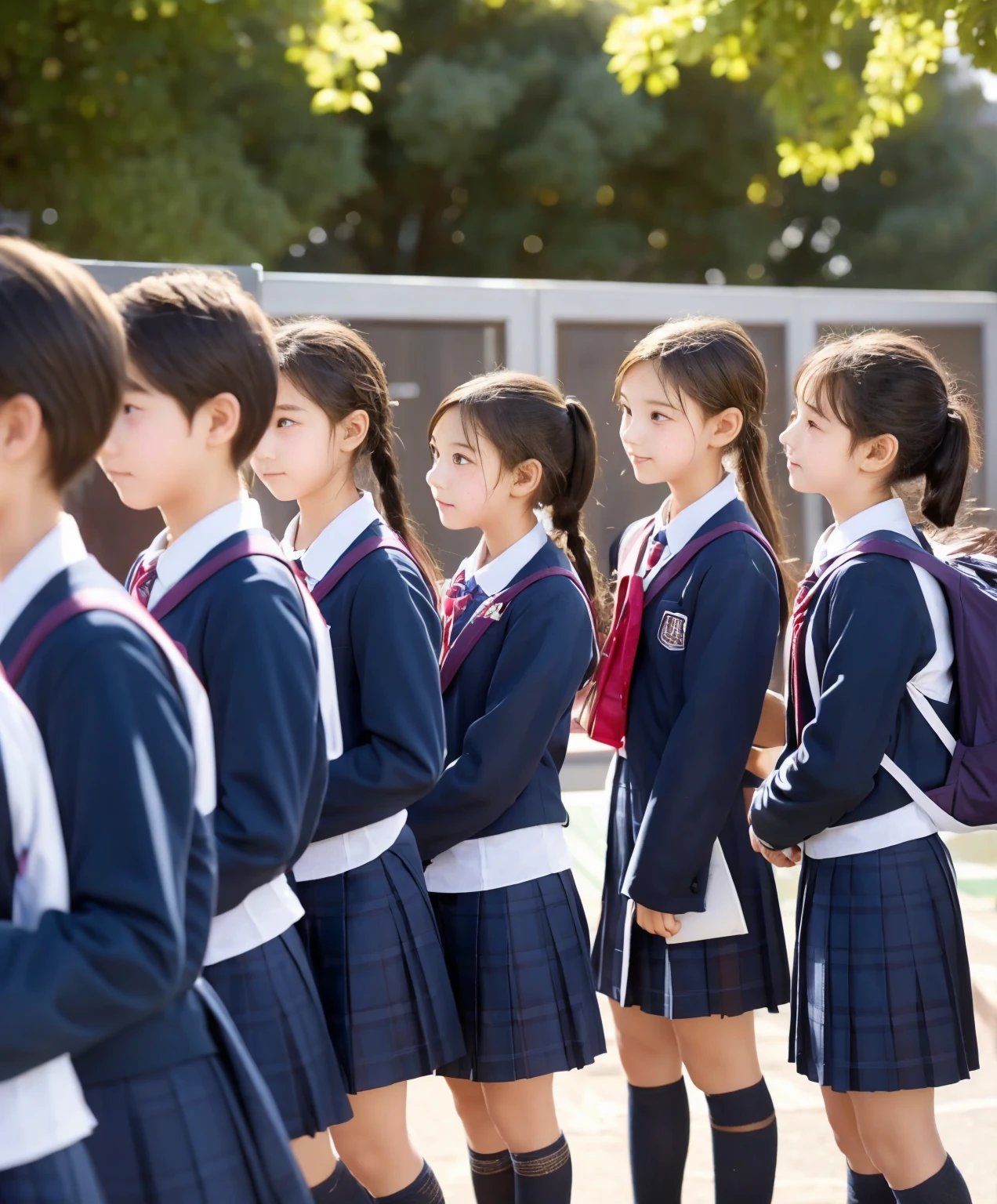  s,Middle school students quietly line up before entering the classroom,cute, Masterpiece, Details