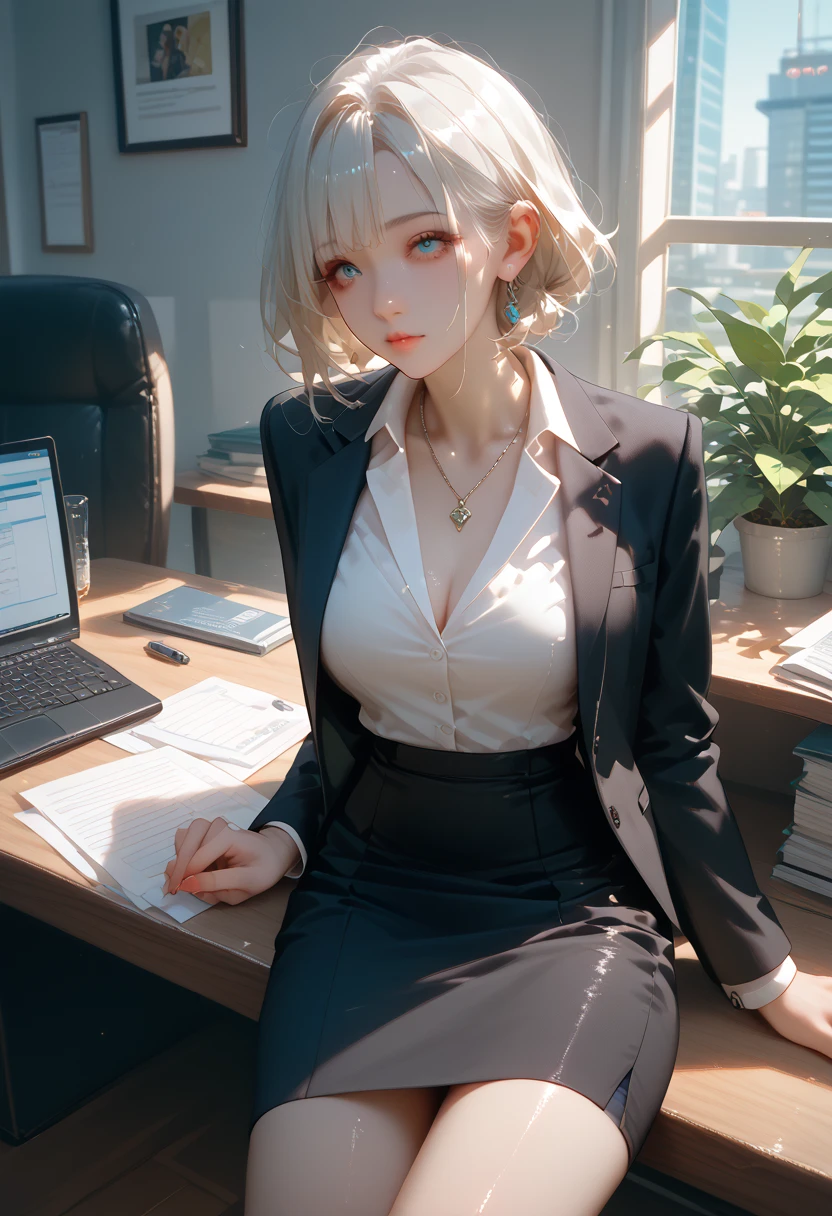 Beautuful Women、35 year old、Long、a necklace、Wearing a suit、skirt by the、business sui、Good style、s Office、Buttock emphasis