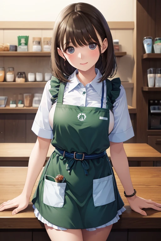  1 girl, Starbucks Apron,, masterpiece,  top quality ,  very detailed