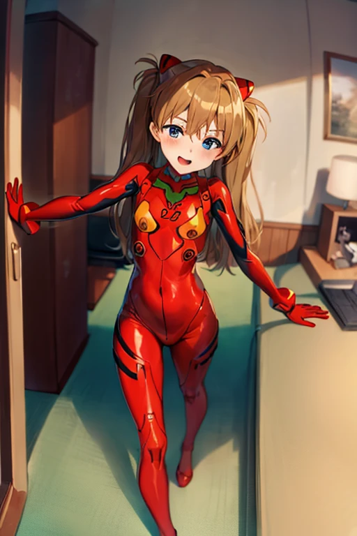 (( top quality )), ((masterpiece)), (be familiar with),  perfect face, indoor, bedroom,  is watching viewers,
One woman,  Soryu Asuka Langley,
 open mouth,  ecstatic expression beside the piano, blush, smile,
 small tits,  flat chested, Young girl, Lori,  s,  girl,
 long hair,  Twin Tails ,
Leg spread,