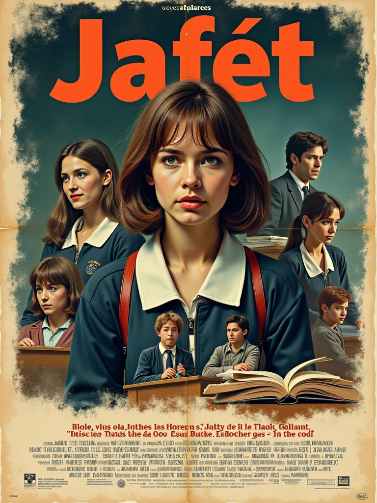  Show text  " Movie Poster"  on a movie poster.

MVPstrce style student with a school in the background with the title Jafet movie 