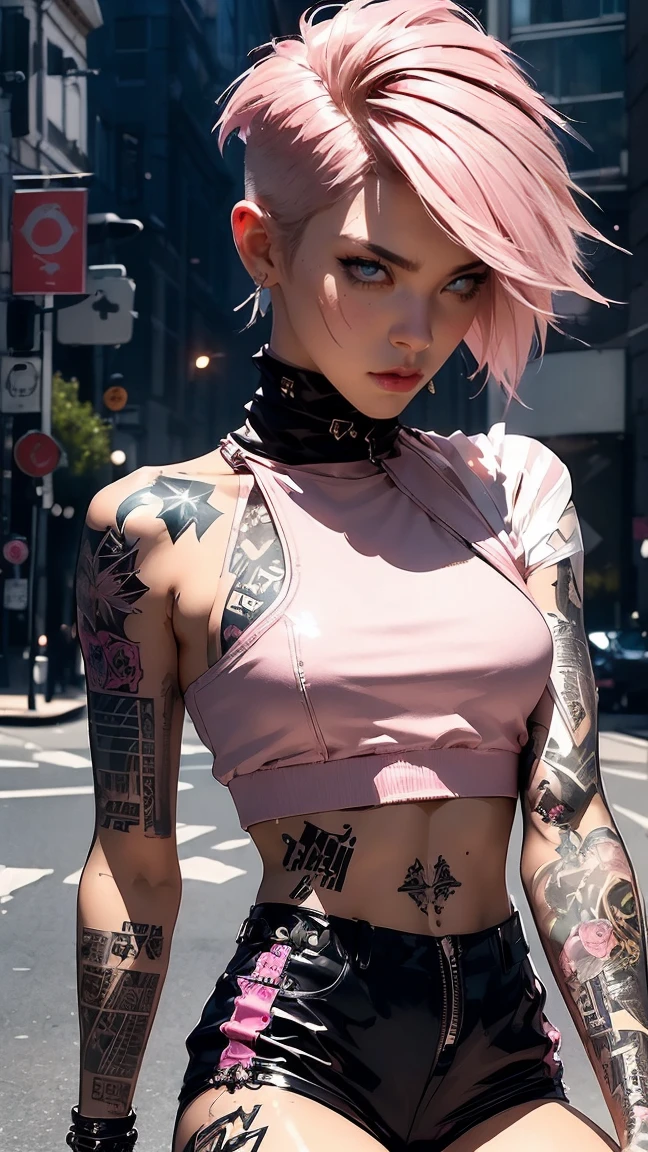 (((of the highest quality: 1.4))),(unparalleled masterpiece ever), (Ultra high definition),(Ultra-realistic 8K CG, camera view from behind), offcial art、 (((adult nude , cleavage showing, white thigh high socks))), (((1girl in))), ((( Bob Shorthair ))), Punk girl with a perfect nude body,Beautiful and well-groomed face,Fancy makeup, (Image from head to t),((pink Bob Shorthair )), Simon Bisley's urban savage style school classroom,Detailed background of school classroom,Clean abs, Complex graphics, dark pink with white stars and gray and white stripeany poisonous tattoos )), piercingson vagina