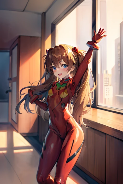 (( top quality )), ((masterpiece)), (be familiar with),  perfect face, indoor, bedroom,  is watching viewers,
One woman,  Soryu Asuka Langley,
 open mouth,  ecstatic expression beside the piano, blush, smile,
 small tits,  flat chested, Young girl, Lori,  s,  girl,
 long hair,  Twin Tails ,
Leg spread,