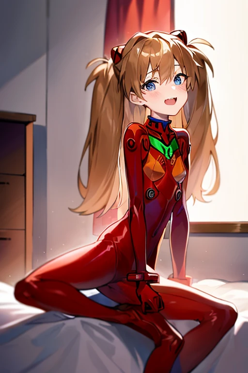 (( top quality )), ((masterpiece)), (be familiar with),  perfect face, indoor, bedroom,  is watching viewers,
One woman,  Soryu Asuka Langley,
 open mouth,  ecstatic expression beside the piano, blush, smile,
 small tits,  flat chested, Young girl, Lori,  s,  girl,
 long hair,  Twin Tails ,
Leg spread,