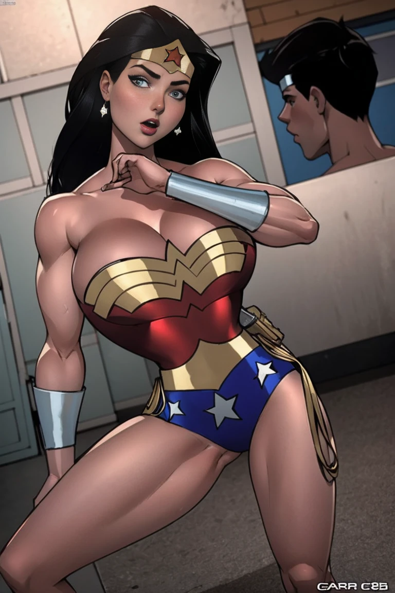 (High resolution CG), (    top quality ), (High resolution CG), (    top quality ), (Overall view)   Cool and attractive      ,       Wonder Woman costume    ,         beautiful young woman , 18 years old,           Toned Muscles      ,  with a  Cool and attractive      ,     Sharp Eye, Big Breasts, 