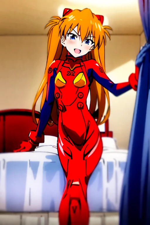 (( top quality )), ((masterpiece)), (be familiar with),  perfect face, indoor, bedroom,  is watching viewers,
One woman,  Soryu Asuka Langley,
 open mouth,  ecstatic expression beside the piano, blush, smile,
 small tits,  flat chested, Young girl, Lori,  s,  girl,
 long hair,  Twin Tails ,
Leg spread,