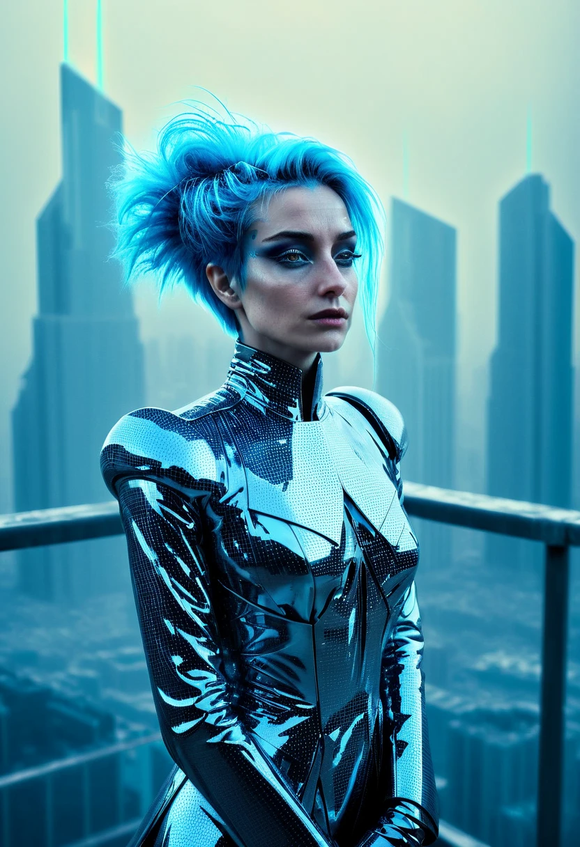 Fancy colors. a futuristic queen. , texture, film grain, skin pores:0.1 intricate dramatic portrait of a beautiful windblown scifi scientist standing on a balcony overlooking a futuristic (solarpunk)1.2 city, foggy morning, cinematic movie still frame, blade runner 2049, punk hair style, altered carbon, (analog style)1.3 (film grain)1.3, stephan martiniere Wadim Kashin Simon Stalenhag michal karcz ismail inceoglu. Joker. Visual accounts with the viewer 