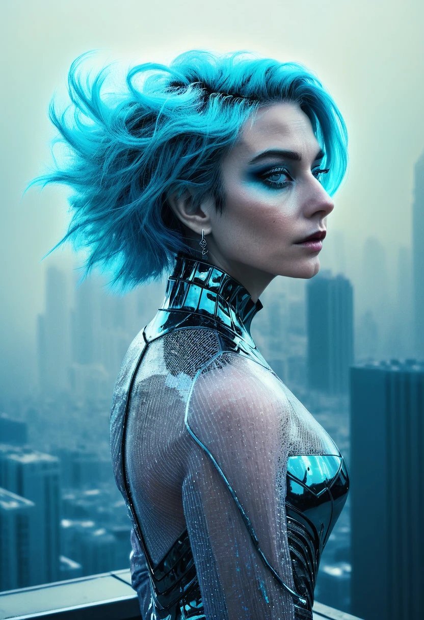 Fancy colors. a futuristic queen. , texture, film grain, skin pores:0.1 intricate dramatic portrait of a beautiful windblown scifi scientist standing on a balcony overlooking a futuristic (solarpunk)1.2 city, foggy morning, cinematic movie still frame, blade runner 2049, punk hair style, altered carbon, (analog style)1.3 (film grain)1.3, stephan martiniere Wadim Kashin Simon Stalenhag michal karcz ismail inceoglu. Joker. Visual accounts with the viewer 