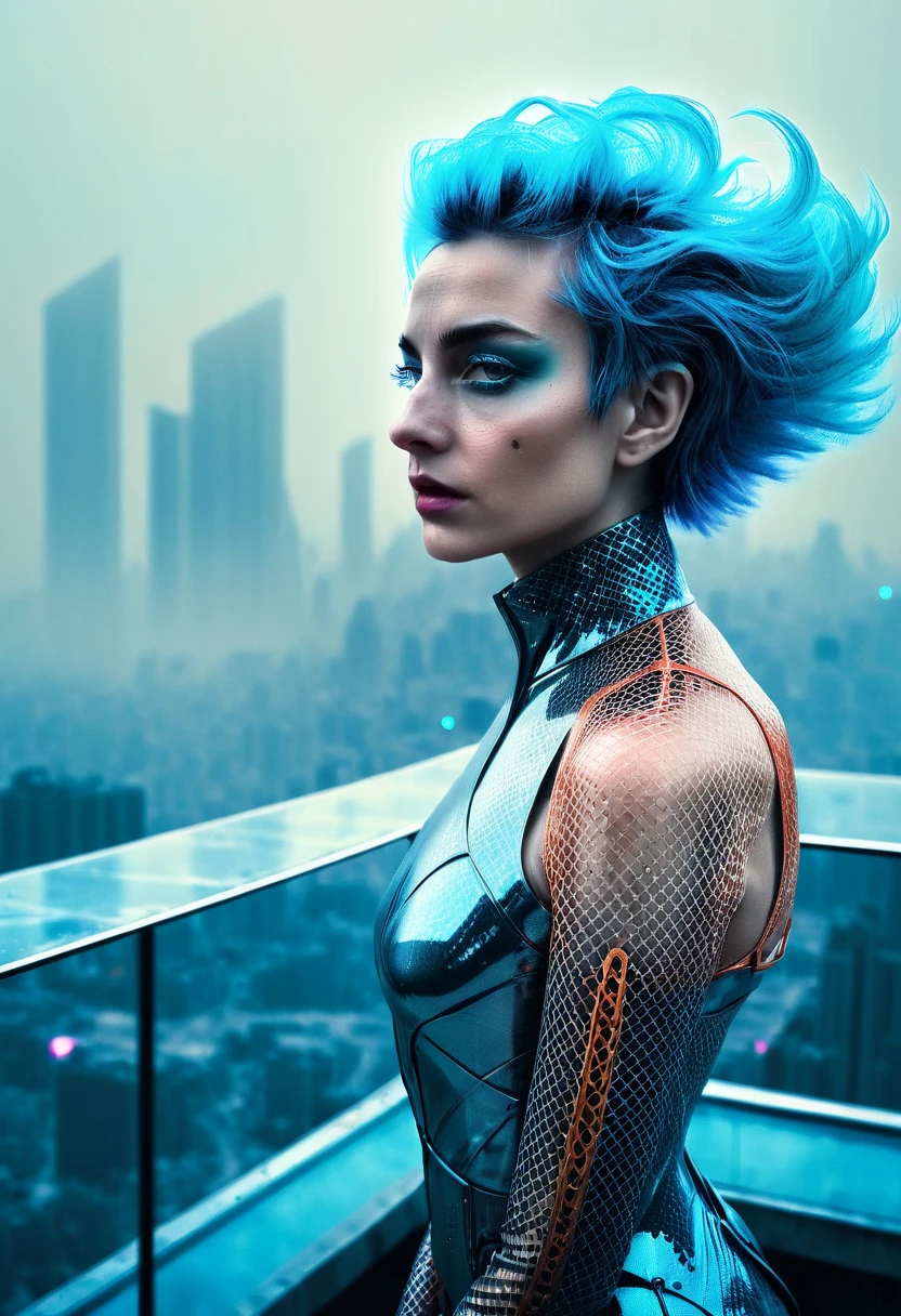 Fancy colors. a futuristic queen. , texture, film grain, skin pores:0.1 intricate dramatic portrait of a beautiful windblown scifi scientist standing on a balcony overlooking a futuristic (solarpunk)1.2 city, foggy morning, cinematic movie still frame, blade runner 2049, punk hair style, altered carbon, (analog style)1.3 (film grain)1.3, stephan martiniere Wadim Kashin Simon Stalenhag michal karcz ismail inceoglu. Joker. Visual accounts with the viewer 