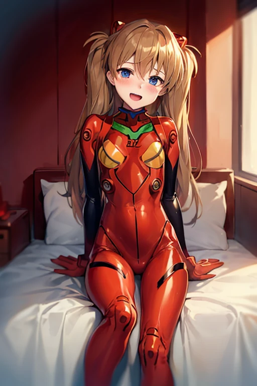 (( top quality )), ((masterpiece)), (be familiar with),  perfect face, indoor, bedroom,  is watching viewers,
One woman,  Soryu Asuka Langley,
 open mouth,  ecstatic expression beside the piano, blush, smile,
 small tits,  flat chested, Young girl, Lori,  s,  girl,
 long hair,  Twin Tails ,
Leg spread,