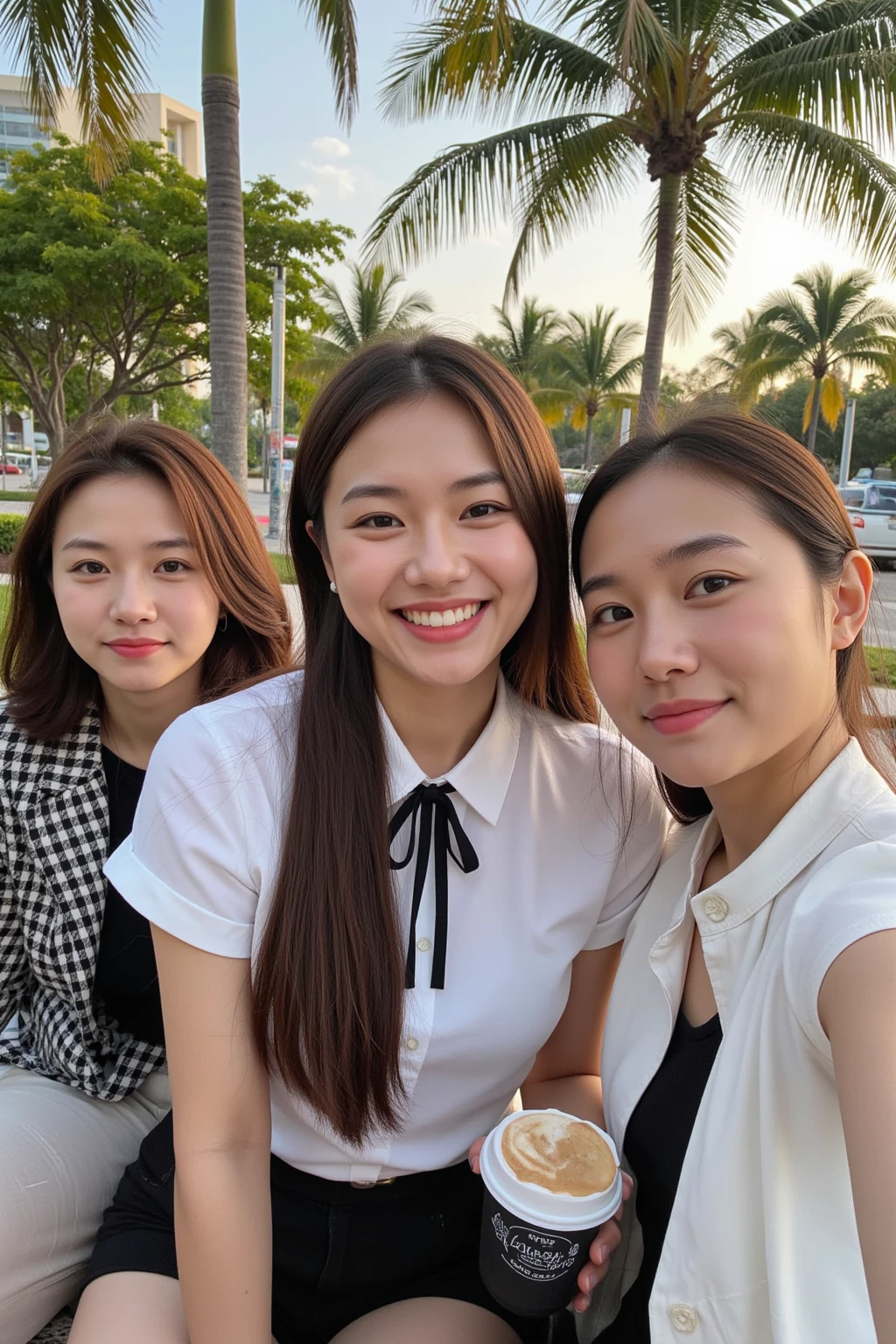 There are four people posing together for a group photo, 8K selfie, fatherly wide forehead,