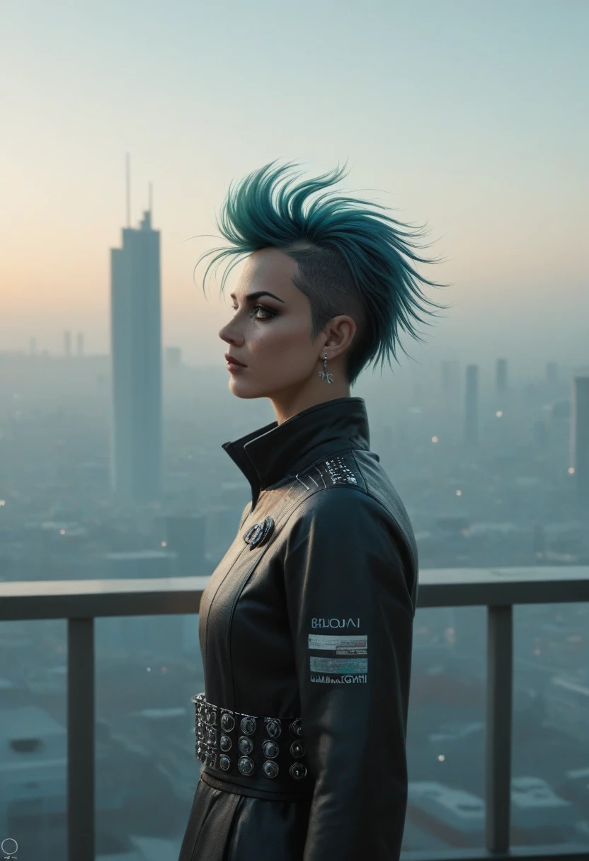 Fancy colors. a futuristic queen. , texture, film grain, skin pores:0.1 intricate dramatic portrait of a beautiful windblown scifi scientist standing on a balcony overlooking a futuristic (solarpunk)1.2 city, foggy morning, cinematic movie still frame, blade runner 2049, punk hair style, altered carbon, (analog style)1.3 (film grain)1.3, stephan martiniere Wadim Kashin Simon Stalenhag michal karcz ismail inceoglu. Joker. Visual accounts with the viewer 