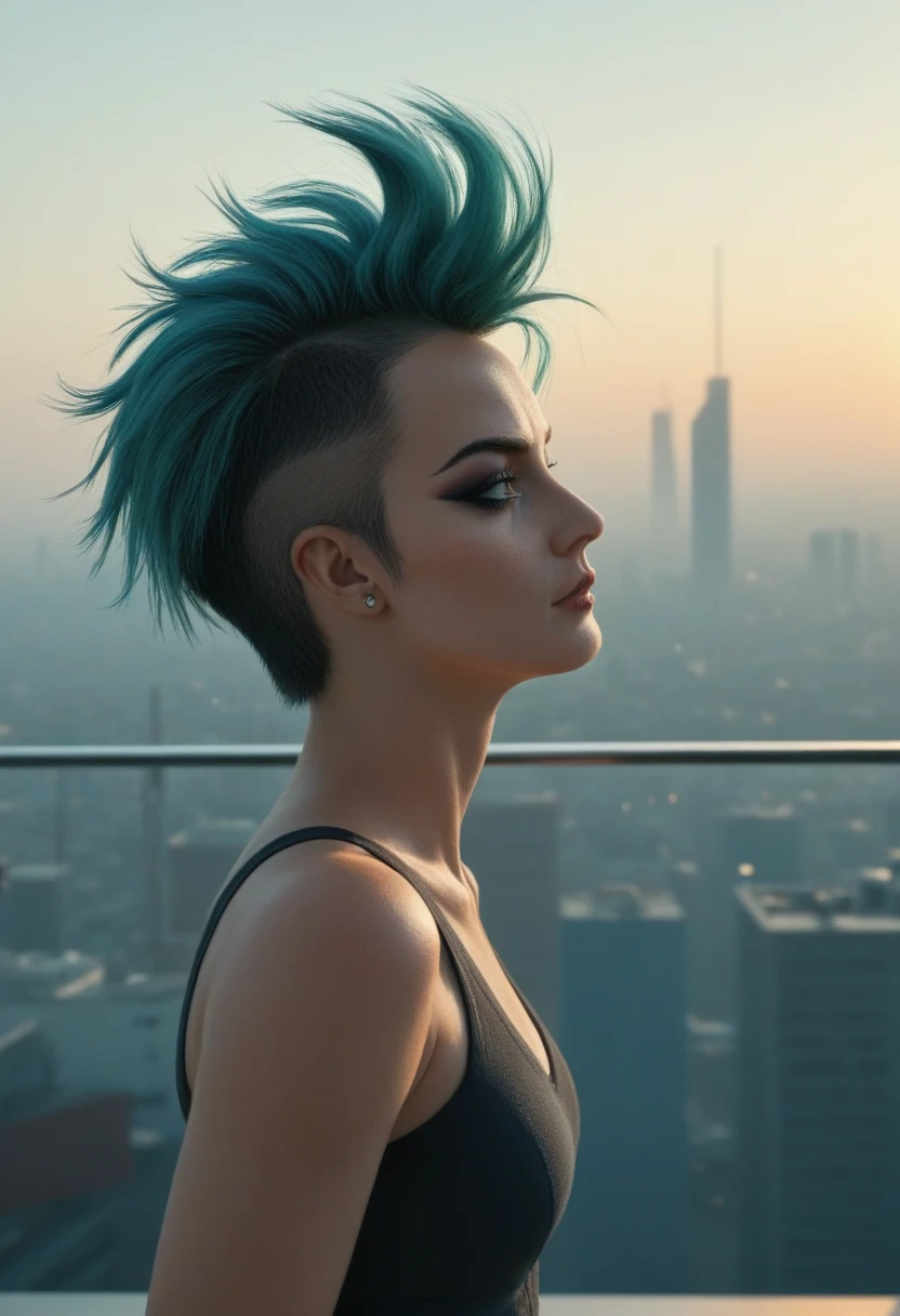 Fancy colors. a futuristic queen. , texture, film grain, skin pores:0.1 intricate dramatic portrait of a beautiful windblown scifi scientist standing on a balcony overlooking a futuristic (solarpunk)1.2 city, foggy morning, cinematic movie still frame, blade runner 2049, punk hair style, altered carbon, (analog style)1.3 (film grain)1.3, stephan martiniere Wadim Kashin Simon Stalenhag michal karcz ismail inceoglu. Joker. Visual accounts with the viewer 