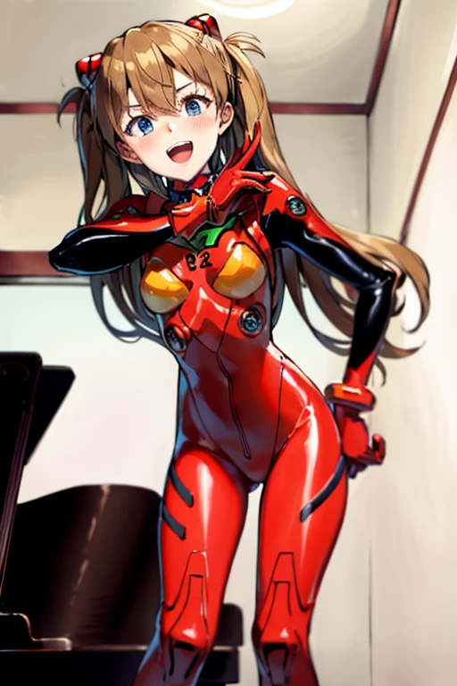 (( top quality )), ((masterpiece)), (be familiar with),  perfect face, indoor, bedroom,  is watching viewers,
One woman,  Soryu Asuka Langley,
 open mouth,  ecstatic expression beside the piano, blush, smile,
 small tits,  flat chested, Young girl, Lori,  s,  girl,
 long hair,  Twin Tails ,
Leg spread,