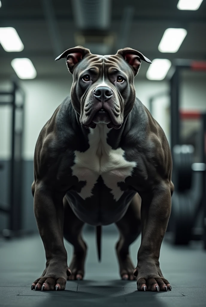 realistic, white fur, anthropomorphic animal, animal head, pitbull head, head of a dog, angry dog, mean looking, menacing stare, evil, villainous, growling, snarl, huge teeth, sharp teeth, scary, horror, terrifying, horrifying atmosphere, dark, brooding, pitbull, strong, bodybuilder, muscular, huge muscles, fighting pose, shirtless, looking to the side, red shorts, grumpy, high definition, biceps, abs, pec, rugged pectoral, 6-pack, 8-pack, 12-pack, huge biceps, martial artist, hellhound