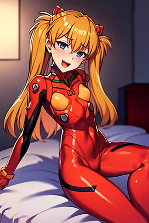 (( top quality )), ((masterpiece)), (be familiar with),  perfect face, indoor, bedroom,  is watching viewers,
One woman,  Soryu Asuka Langley,
 open mouth,  ecstatic expression beside the piano, blush, smile,
 small tits,  flat chested, Young girl, Lori,  s,  girl,
 long hair,  Twin Tails ,
Leg spread,