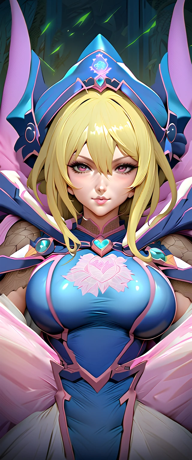 Dark Magician Girl NSFW, Glass Covered, Upper Body, Side Shot, Alternate Color, Masterpiece, Detailed Illustration, Realistic, Pixiv Top Quality, Exquisite, {{{Cute Dark Magician Girl 1}}}, Super Beauty Merging with machine, crafted shabby chic pattern, beautiful and shiny woman, half of my body is made of machine, transparent glass body, the machine inside is transparent, cinematic lighting, dynamic angle, dynamic pose, land of dragons, depth of field. Magic macaw at the bottom. Magic hearts showing your VOLUPTUOUS body, , BEAUTIFUL, SENSUAL, BLUSHING from head to toe, WALK THROUGH a forest looking for adventure, smile sexy, blonde hair INTERACTING WITH green neon MAGIC
