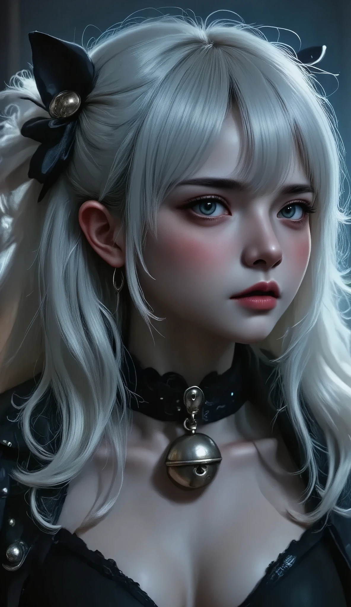 A close up of a woman with a black top and a necklace - SeaArt AI