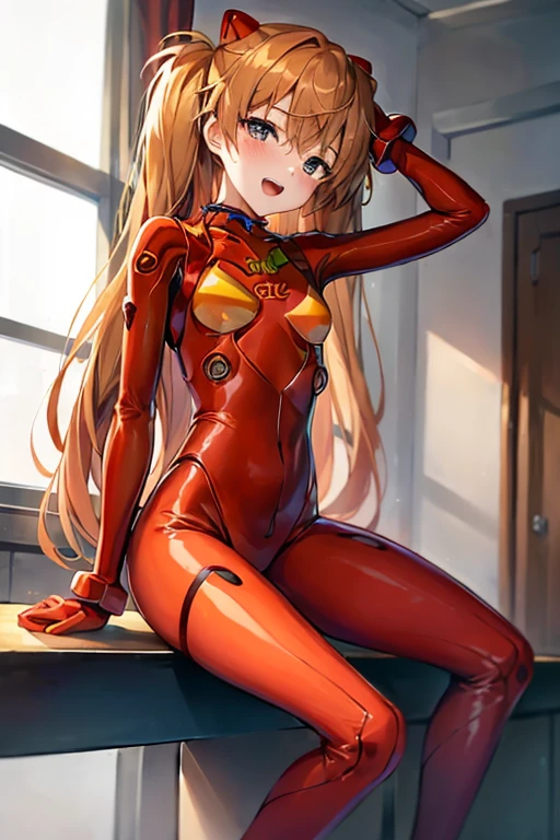 (( top quality )), ((masterpiece)), (be familiar with),  perfect face, indoor, bedroom,  is watching viewers,
One woman,  Soryu Asuka Langley,
 open mouth,  ecstatic expression beside the piano, blush, smile,
 small tits,  flat chested, Young girl, Lori,  s,  girl,
 long hair,  Twin Tails ,
Leg spread,