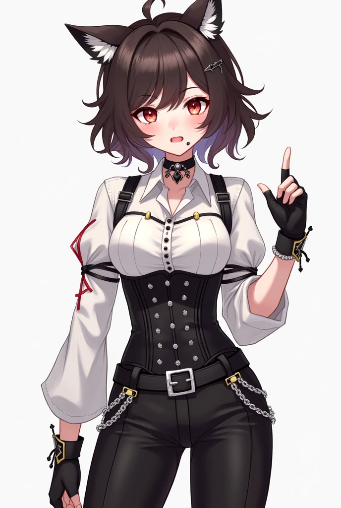 Anime Detailed Beautiful fantasy Woman, small , long black hair with red highlights, (big bulge), big cock, (big dick), silver eyes, hair tips are red, black cat ears, black cat tail