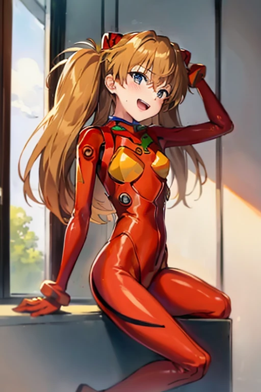 (( top quality)), ((masterpiece)), (be familiar with), perfect face, indoor, bedroom,  Watching Viewers ,
One woman,  Soryu Asuka Langley ,
開いた口,  ecstatic expression beside the piano, blush, smile,
 small tits,  flat chest, Young girl, Lori,  s,  girl,
 long hair,  two side up,
Leg spread,