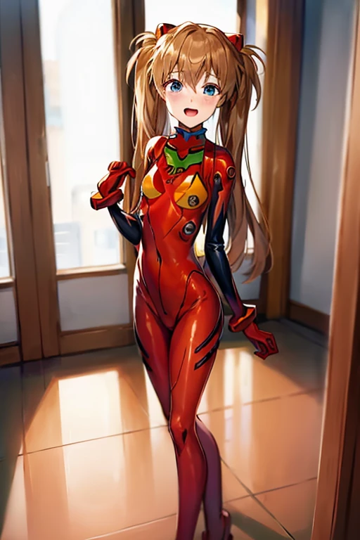 (( top quality )), ((masterpiece)), (be familiar with),  perfect face, indoor, bedroom,  is watching viewers,
One woman,  Soryu Asuka Langley,
 open mouth,  ecstatic expression beside the piano, blush, smile,
 small tits,  flat chested, Young girl, Lori,  s,  girl,
 long hair,  Twin Tails ,
Leg spread,