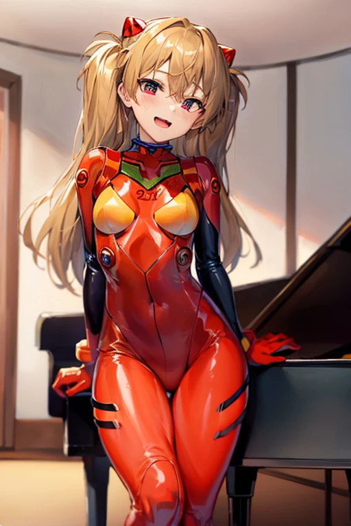 (( top quality )), ((masterpiece)), (be familiar with),  perfect face, indoor, bedroom,  is watching viewers,
One woman,  Soryu Asuka Langley,
 open mouth,  ecstatic expression beside the piano, blush, smile,
 small tits,  flat chested, Young girl, Lori,  s,  girl,
 long hair,  Twin Tails ,
Leg spread,