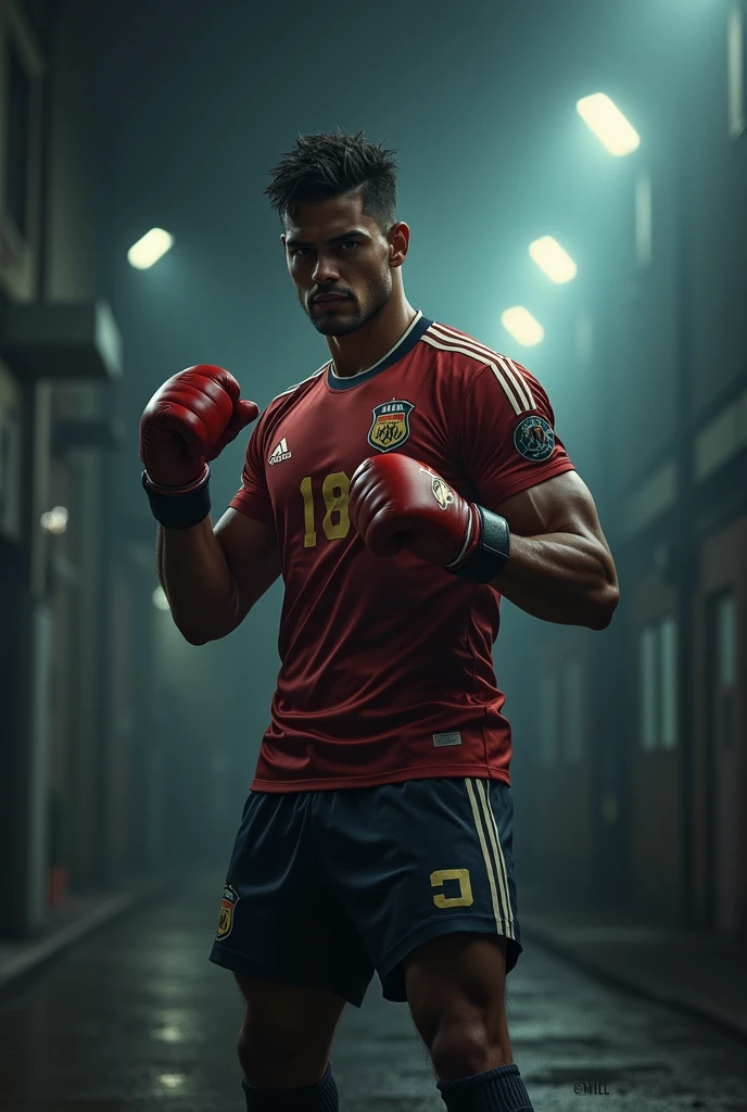 Messi in boxing pose and scary smiling