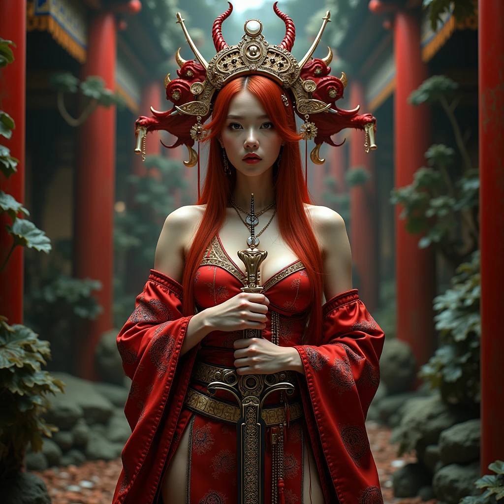 (heavy breasts)、top-quality、​masterpiece、超A high resolution、（metal white dragon armor）、(((Colossal tits))),dragon armor、(((Detailed Micro Bikini))),(Wear a beautiful crown made of intricate gemstones),(Photorealsitic:1.4)、Raw photo、女の子1人、(((Random hair))、(((Take different poses)))、glowy skin、(((Chinese Dragon)))、Intricate and ornate hair ornaments、（Gorgeous Jewelry Necklaces）、（Mystical expression）、（Full Body Angle）、((Light red hair)),（Fight big dragons）、（metal metal bikini）、(((Sahara desert background)))、Precipitous cliffs)、((super realistic details))、portlate、globalillumination、（sexypose）、Shadow、octan render、8K、ultrasharp、Colossal tits、Raw skin is exposed in cleavage、metals、Details of complex ornaments、Japan details、highly intricate detail、Realistic light、CGSoation Trends、Blue eyes、radiant eyes、Facing the camera、Toostock、（Full Body Angle）、（veils）、(((desert background)))、highcontrast、