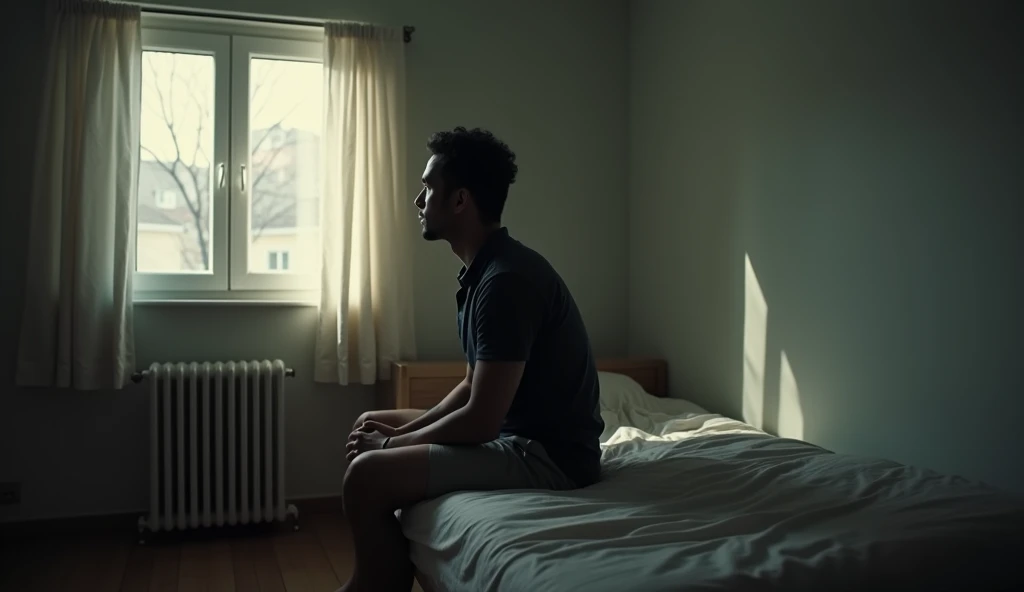 8k uh, DSLR, High quality , raw photos, Realistic photography , , Fujifilm XT3, Canon R5, Handsome man , Slum bedroom