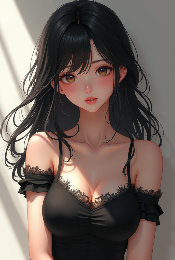 Cute mommy, mature women,realistic skin,perfect ,black hair, long hair, (hair over one eye:1.4), messy hair, hair between eyes, chubby,plump,fat, nude,dense pubic hair, extreme pubic hair, Sexy lips, pucker lips,cute shy blush on