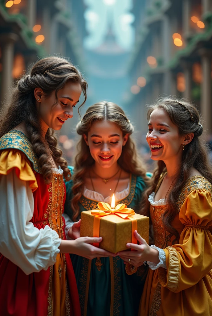 cinematic film still Photo of fairytale hot femail elves celebrating christmas, golden shiny details, festive mood, peaceful happiness, marvelous lighting, 4k, cinematic photorealistic, 8k uhd natural lighting, raw, rich, intricate details, key visual, atmospheric lighting, 35mm photograph, film, bokeh, professional, 4k, highly detailed . shallow depth of field, vignette, highly detailed, high budget, bokeh, cinemascope, moody, epic, gorgeous, film grain, grainy